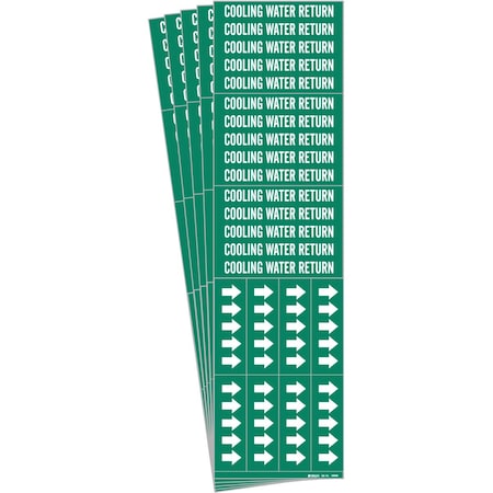 Brady COOLING WATER RETURN Pipe Marker Sty 3C Arrows WT on GN 3 per Card, 5 PK 106090-PK